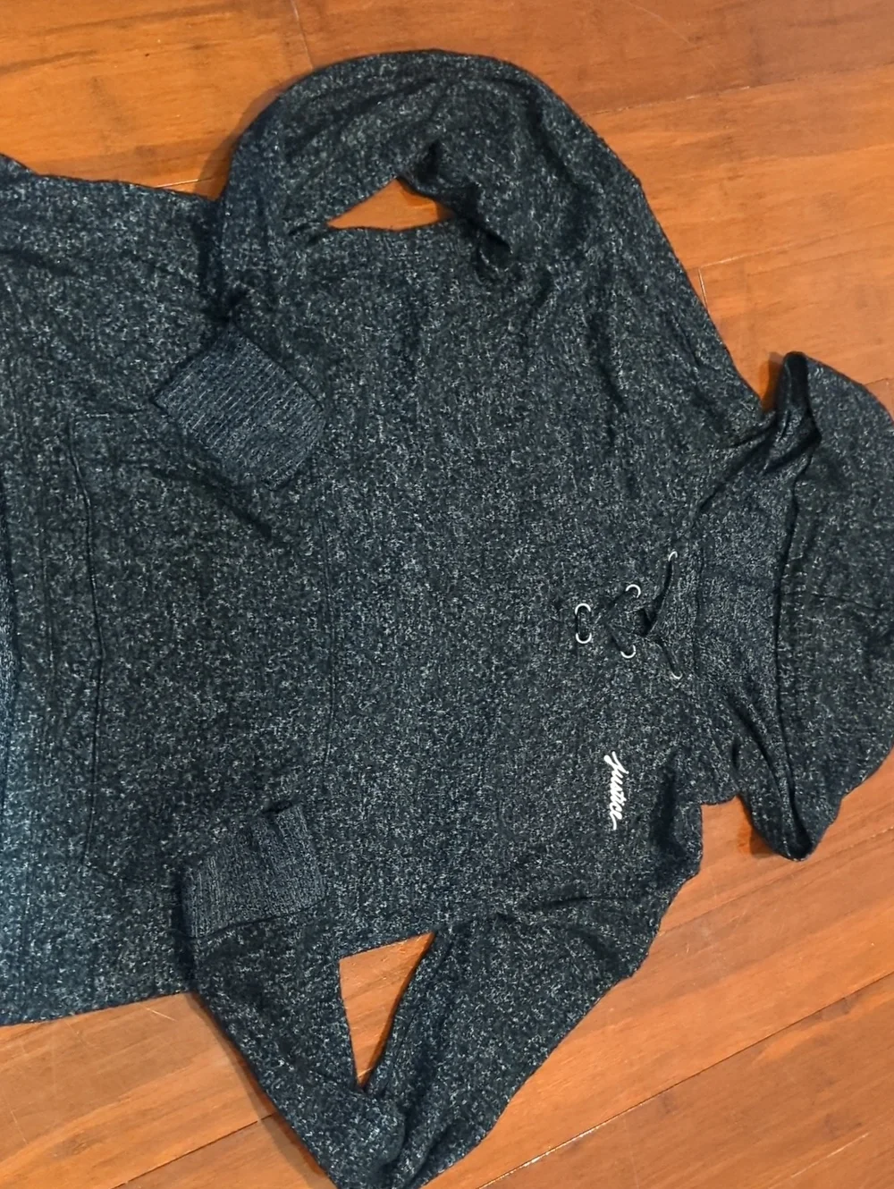 Justice Charcoal Gray Lace-Up Cowl Turtleneck Sweater